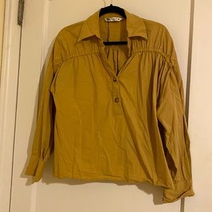 Half button down brown zara blouse